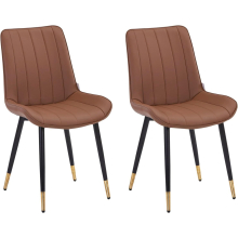 (Brown) 2 x Faux PU Leather Accent Padded Cushioned Dining Office Living Room Chairs With Chrome Legs In 4 Colours
