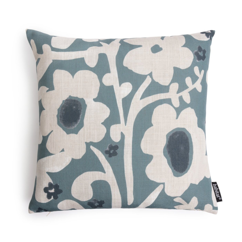 Habitat Floral Botanical Printed Cushion - Blue - 43x43cm