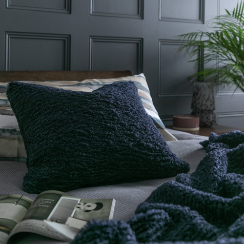 Habitat Plain Shearling Cushion - Navy - 50x50cm 2