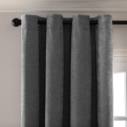 Habitat Plain Chenille Blackout Eyelet Curtain - Charcoal 1