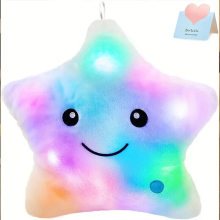 (White) 34 cm LED Luminous Light Up Pillow Smile Star Glow Plush Waist Cushion