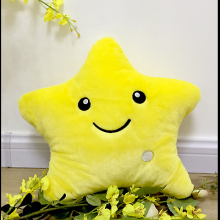 (Yellow) 34 cm LED Luminous Light Up Pillow Smile Star Glow Plush Waist Cushion