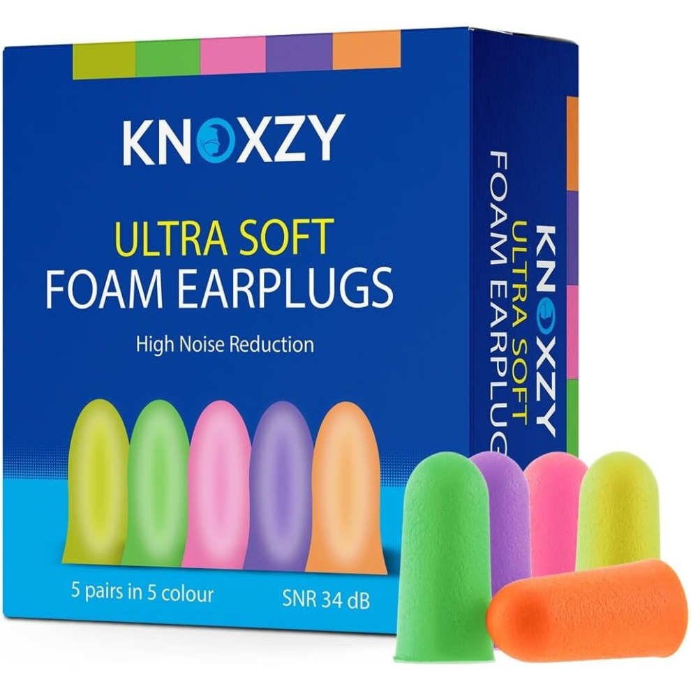 Knoxzy Soft Foam Ear Plugs For Sleeping Snoring 34Db Snr 10 Pairs Multicoloured