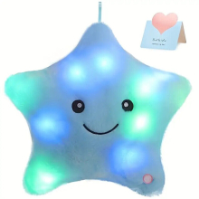 (Blue) 34 cm LED Luminous Light Up Pillow Smile Star Glow Plush Waist Cushion