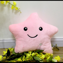 (Pink) 34 cm LED Luminous Light Up Pillow Smile Star Glow Plush Waist Cushion