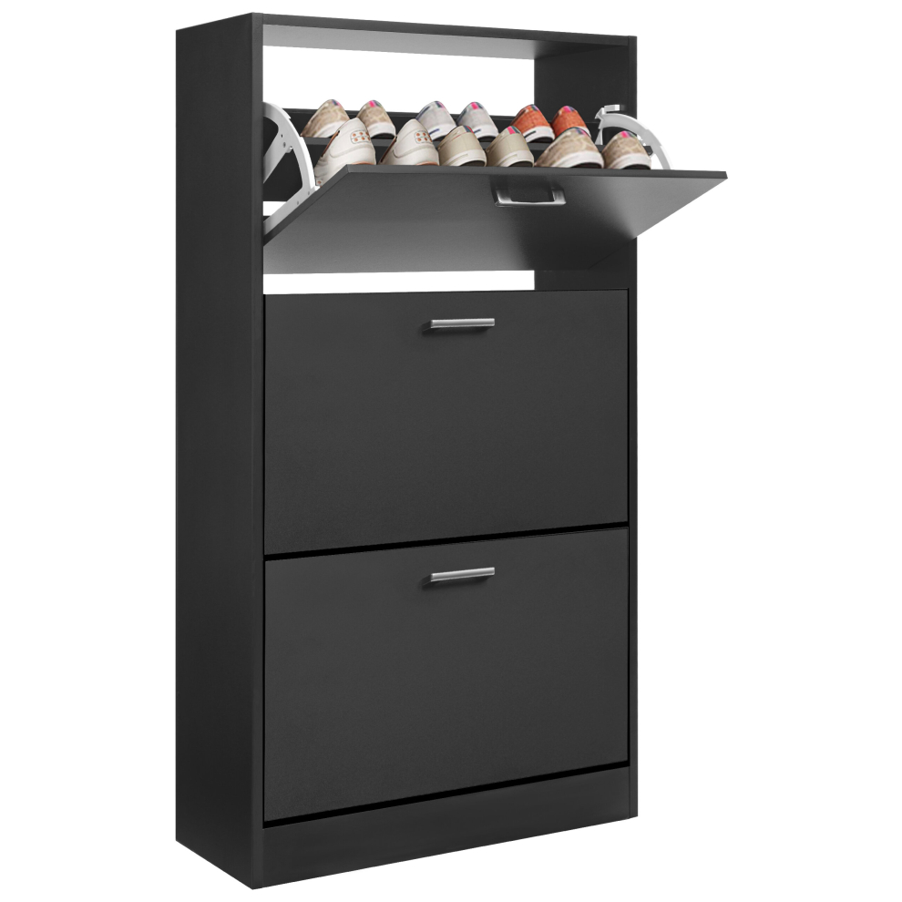(Black ) 3 Tier Drawer Shoe Cabinet Storage Cabinet Wooden Shoe Rack Stand Cupboard Organiser