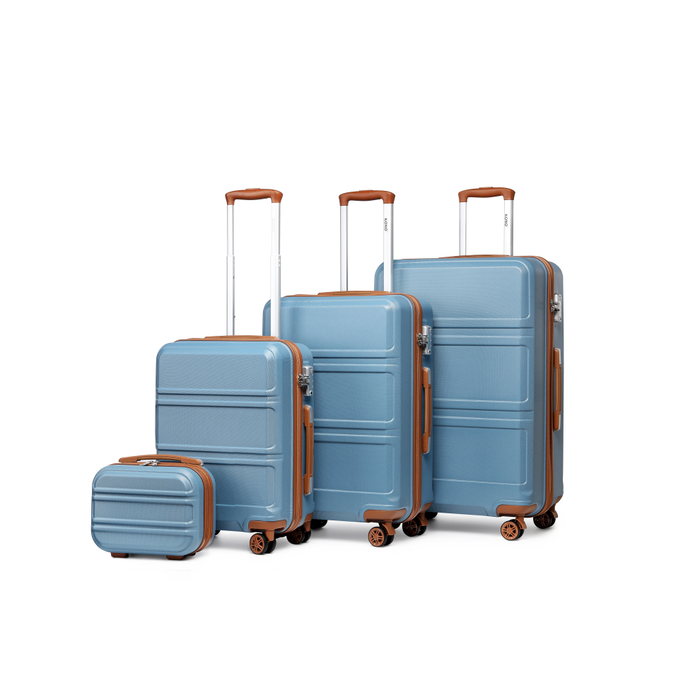 (12+20+24+28 inch) KONO Grayish Blue And Brown ABS 4 PCS Suitcase Set With Vanity