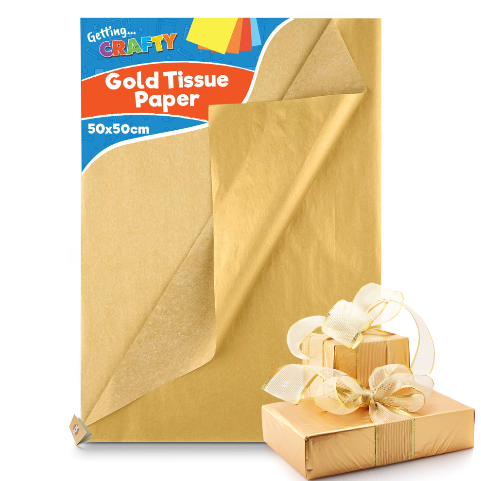 (Gold, 500 sheets (25 x 20pk)) 40-500 Coloured L Tissue Paper Gift Wrap 50x66cm