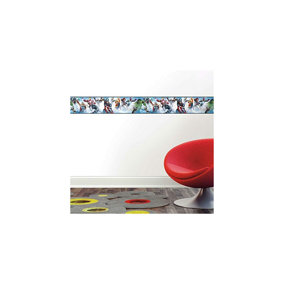 RMK11501BD Marvel Avengers Peel and Stick Wallpaper Border,Blue, Red