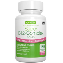Super B12-Complex 1000mcg, Sublingual, Clean Label & Vegan, Methylcobalamin Vitamin B12, 180 Servings, High Absorption Sugar-Free Melts, 1-a-Day, by