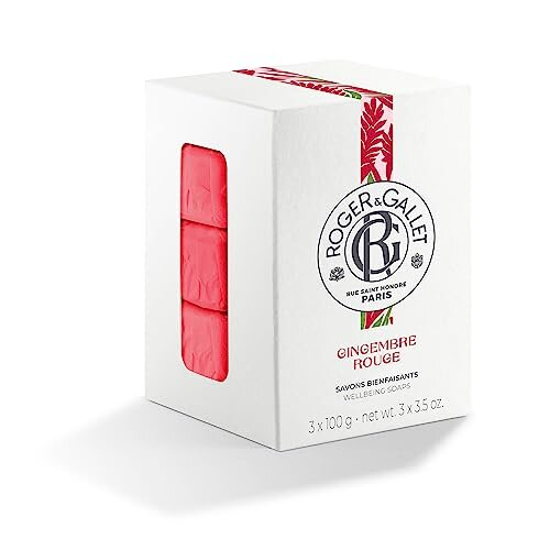 Roger&Gallet Gingembre Rouge Soap 3 x 100g - Candied Ginger & Pink Berry Scent, 80-Hour Infusion, 3 Bars (1003071WW)
