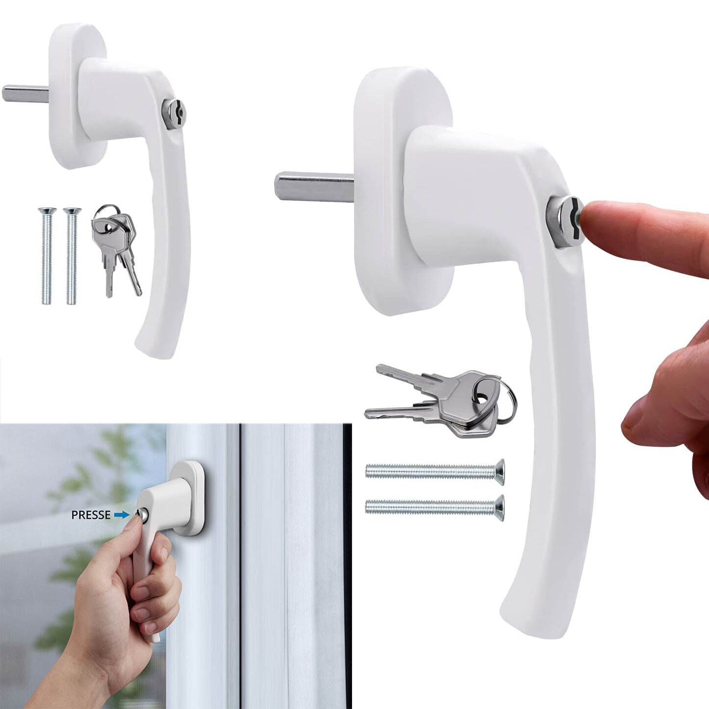Set of 2 Lockable Window Handles, Aluminium Window Handle, Balcony Door