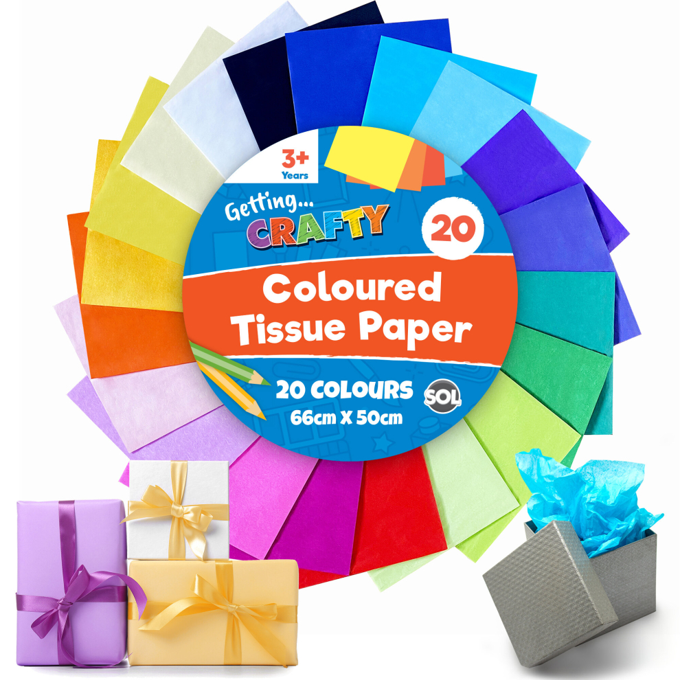 20 Coloured Tissue Paper Sheets Assorted Large Gift Wrapping 50x66cm