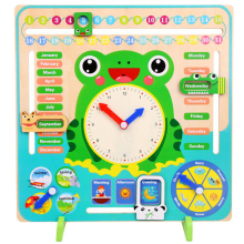 Wooden Frog Weather Calendar Cognitive Clock Early Education Toy