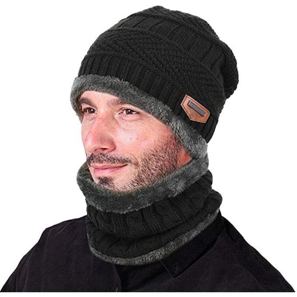 2Pcs/set Mens Women Beanie Hat And Neck Scarf Knitted Gloves Set Winter Warmer