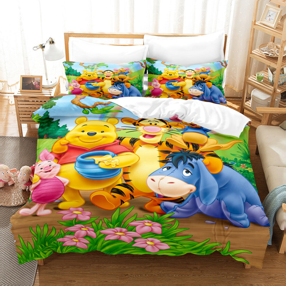 (9, Double(200x200cm)) Cute cartoon Winnie the Pooh bedding three-piece four-piece set UK size