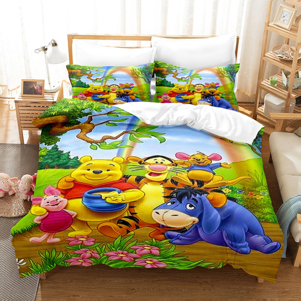 (13, Double(200x200cm)) Cute cartoon Winnie the Pooh bedding three-piece four-piece set UK size