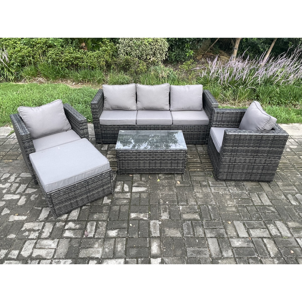 Fimous Dark/Grey 4 Seater Outdoor Rattan Garden Furniture Set Patio Lounge Sofa Set With Coffee Table Side Table Mixed - Image 2