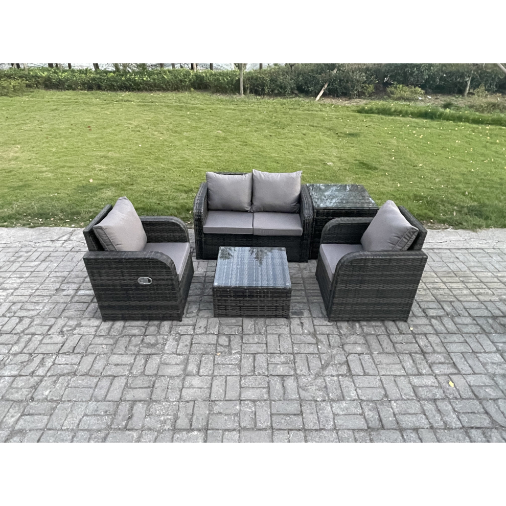 Fimous Wicker Pe Rattan Garden Furniture Set Outdoor Lounge Sofa Set With Love Sofa Square Coffee Table Side Table Dark Mixed Grey