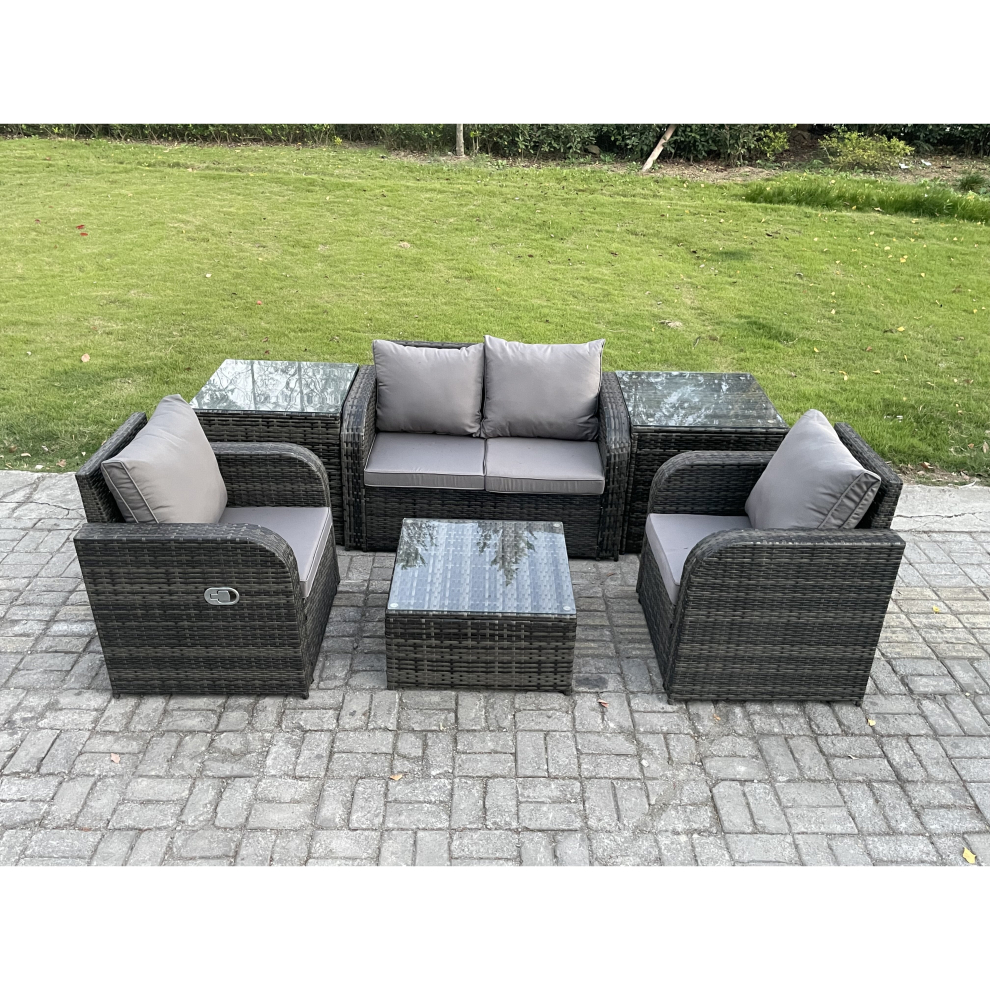 Fimous Wicker Pe Rattan Garden Furniture Set Outdoor Lounge Sofa Set With Love Sofa Square Coffee Table 2 Side Tables Dark Grey Mixed