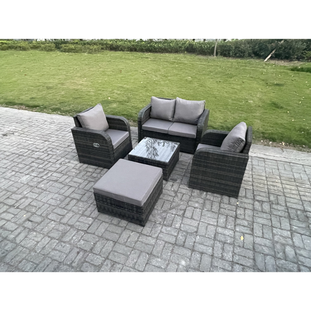 Fimous Wicker Pe Rattan Garden Furniture Set Outdoor Lounge Sofa Set With Love Sofa Square Coffee Table Big Footstool Dark Mixed Grey