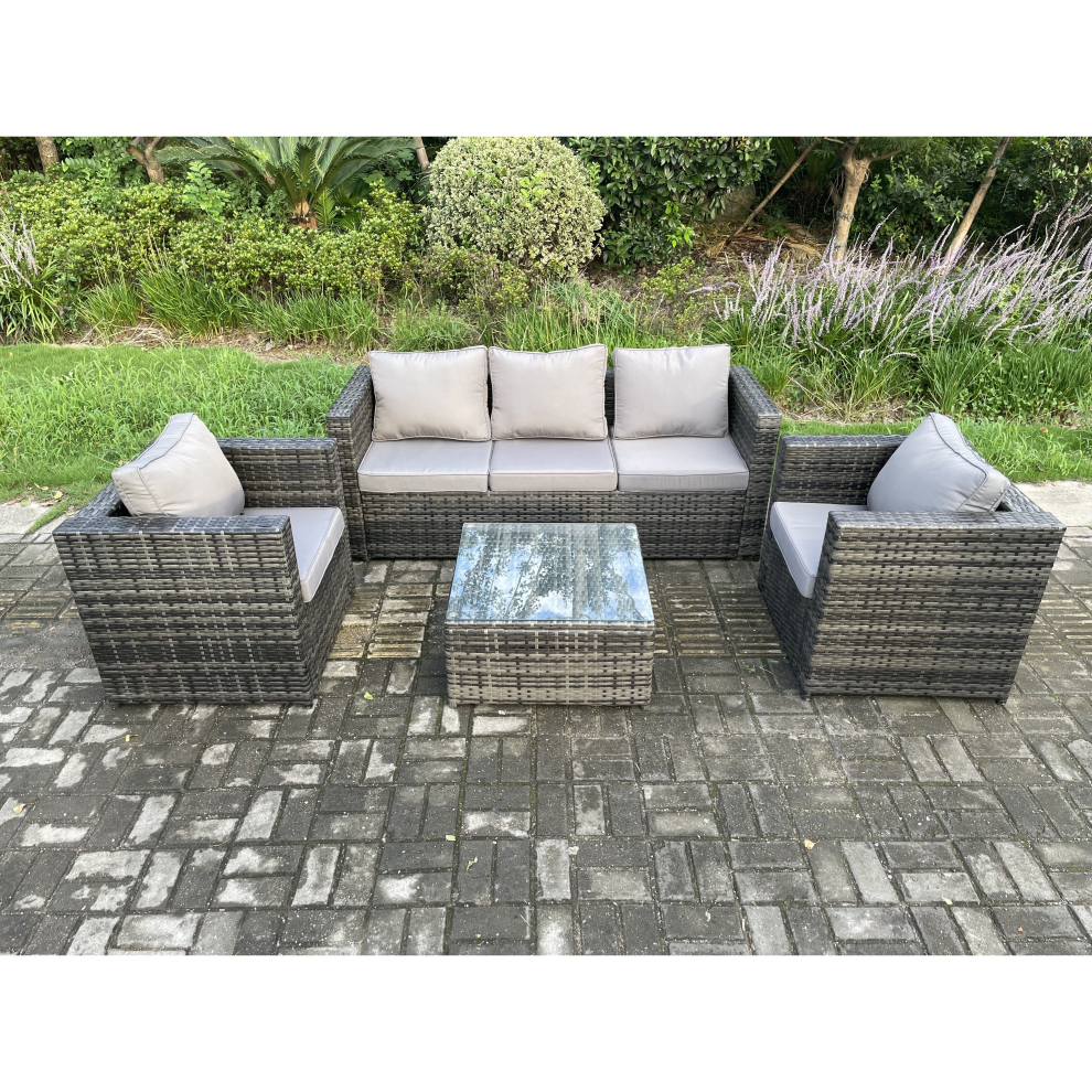 Fimous Outdoor Lounge Sofa Set Wicker Pe Rattan Garden Furniture Set With Armchair Squar Coffee Table Dark Grey Mixed