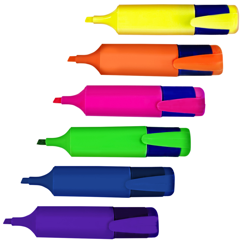 (6 units (1 x 6pk)) 6-18 Assorted Highlighter Pens Fluorescent Bright