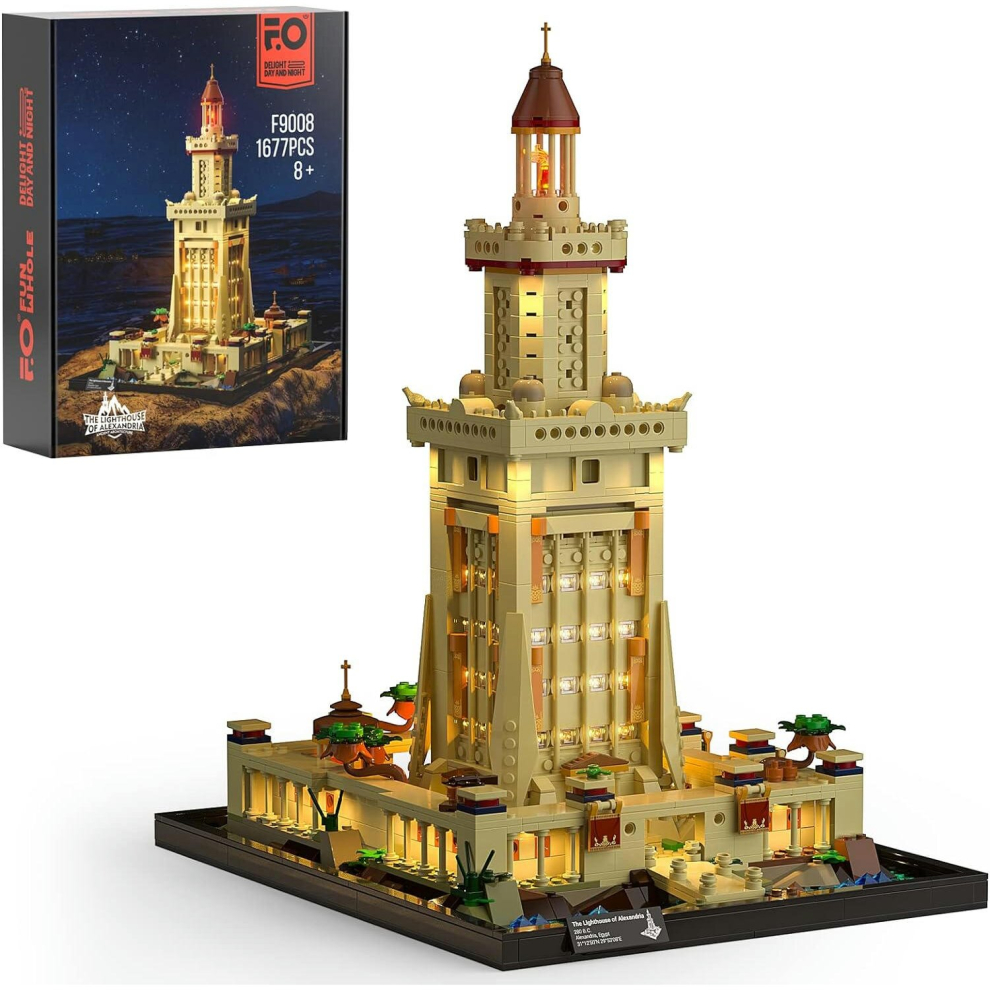 Lighting Building Bricks Set - The Lighthouse of Alexandria Construction Building Model Set 1677 PCS for Teen and Adults with LED Lighting Kit