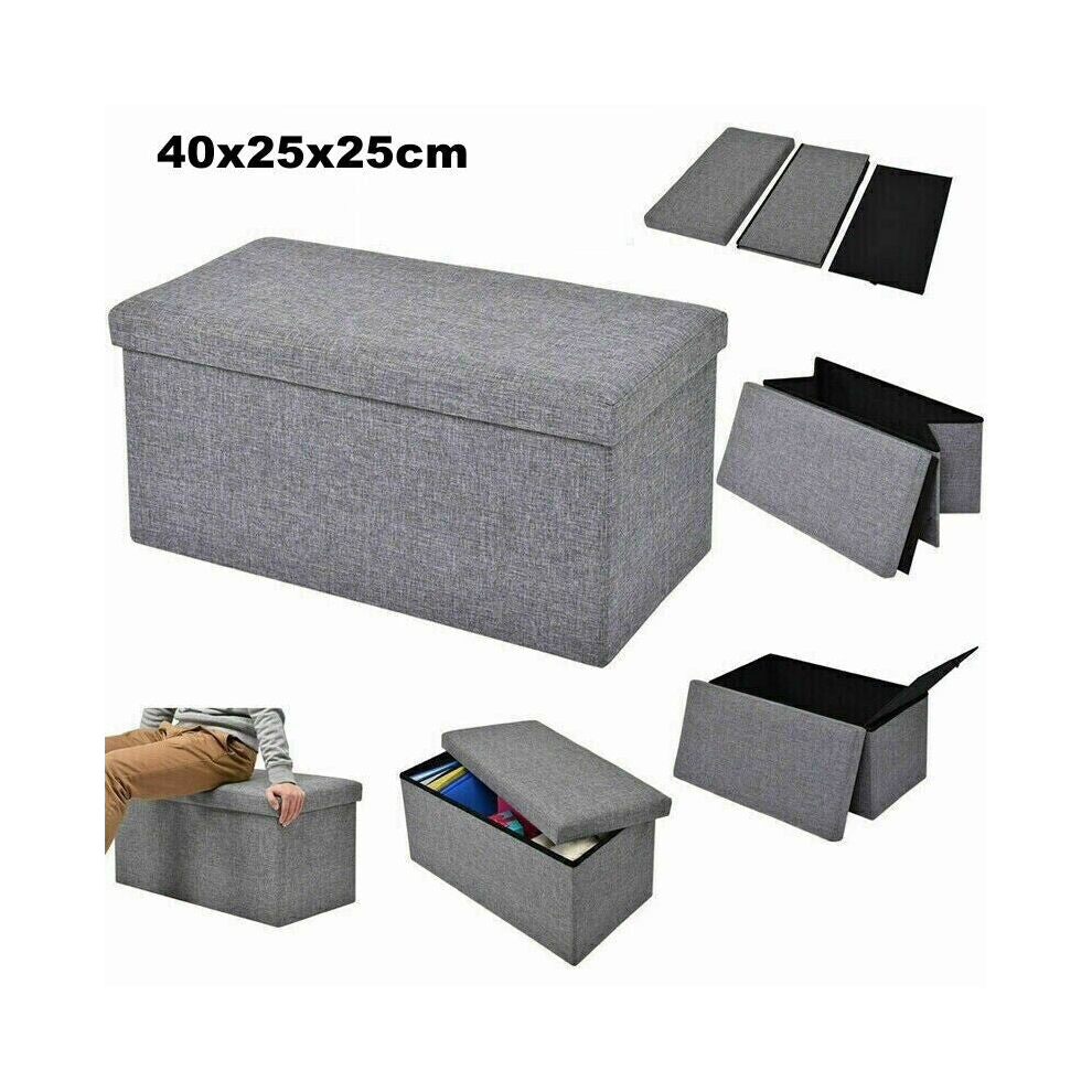 Large Folding Ottoman Storage Box Pouffe Seat Foot Stool Home Chair Bench LINEN