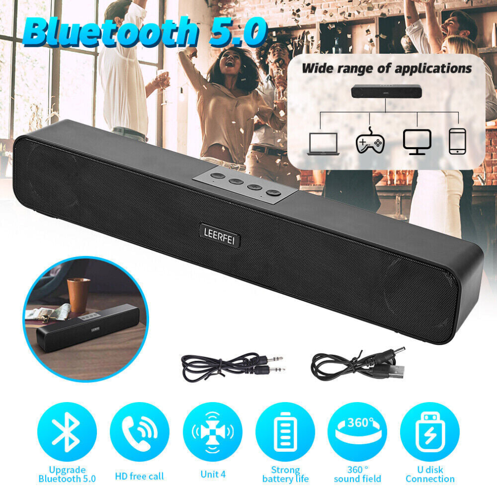 Bluetooth 5.0 Wireless TV Soundbar Speaker 3D Sound Bar Home Subwoofer Black