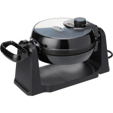 (Round Handle) 35969 Rotating Belgian Waffle Maker / Non Stick Plates / Temperature Control / Cooks up to 4 Waffles / 1000W