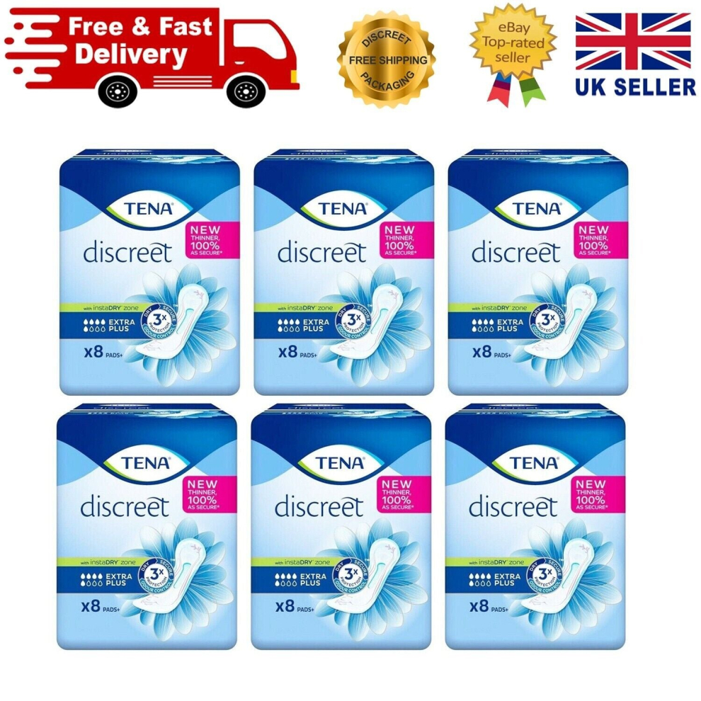 TENA LADY Discreet Extra plus Incontinence Pad Count 8 Pack of 6 - Total 48 Pads