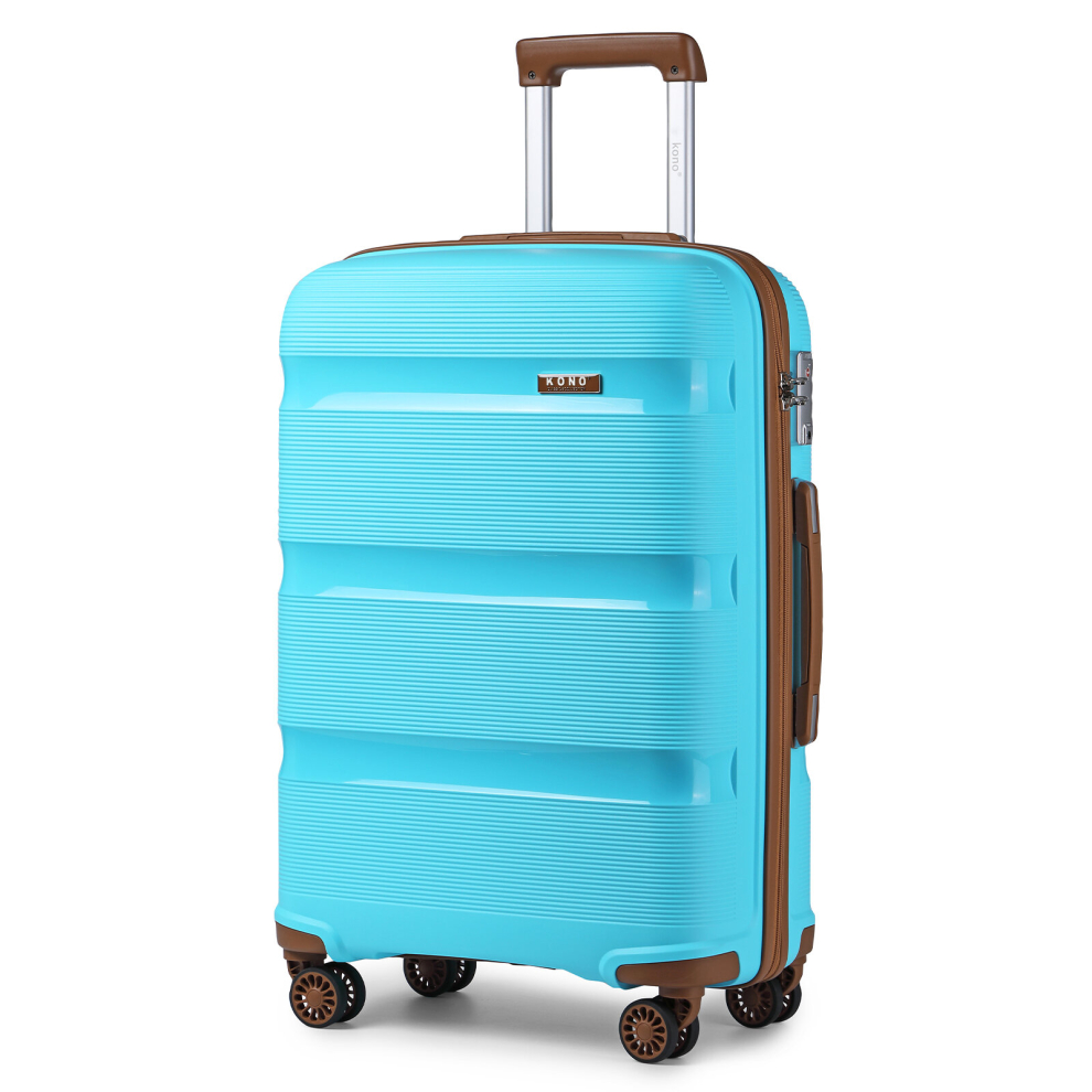 (Blue and Brown, 24 inch) Kono PP Hard Shell 4 Spinner Wheels Lightweight Carry On Suitcase with TSA Lock