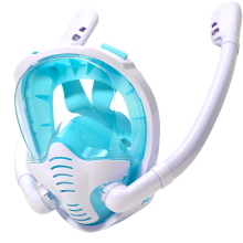(WhiteGreen, S/M) Full Face Snorkel Mask 180Panoramic View Silicone Dry Top Snorkeling Diving Swimming Goggles With 2 Snorkels Anti-Fog Anti-Leak