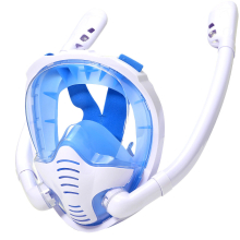 (WhiteBlue, S/M) Full Face Snorkel Mask 180Panoramic View Silicone Dry Top Snorkeling Diving Swimming Goggles With 2 Snorkels Anti-Fog Anti-Leak
