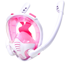 (WhitePink, L/XL) Full Face Snorkel Mask 180Panoramic View Silicone Dry Top Snorkeling Diving Swimming Goggles With 2 Snorkels Anti-Fog Anti-Leak