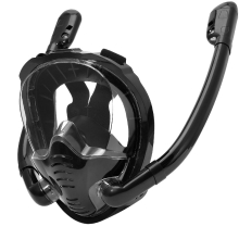 (Black, S/M) Full Face Snorkel Mask 180Panoramic View Silicone Dry Top Snorkeling Diving Swimming Goggles With 2 Snorkels Anti-Fog Anti-Leak