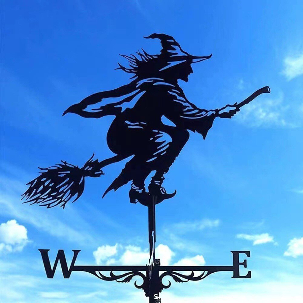 (Witch) Metal Weathervane,Witch Iron Weather Vane,Sea Rover Wind Direction Indicator Garden Decoration Outdoor Roof Decoration Gardening