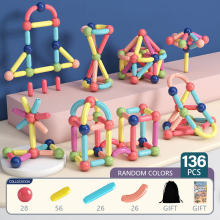 (136PCS) Magnetic Constructor Building Blocks Toys For Children Magic Magnet Stick Rod Games Montessori Educational Toys Gifts