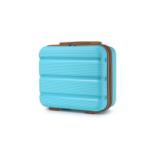(Blue and Brown, 14 inch) 1 to 4 Piece PP Hard Shell 4 Spinner Wheels Lightweight Suitcase with TSA Lock