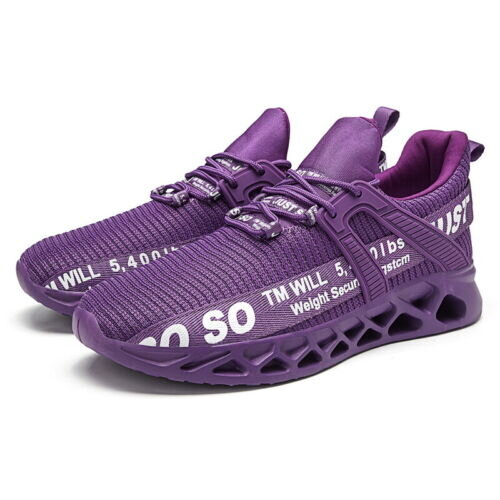 (Purple, UK 9=EUR 43) MENS SHOCK ABSORBING RUNNING TRAINERS CASUAL LACE GYM WALKING SPORTS SHOES SIZE