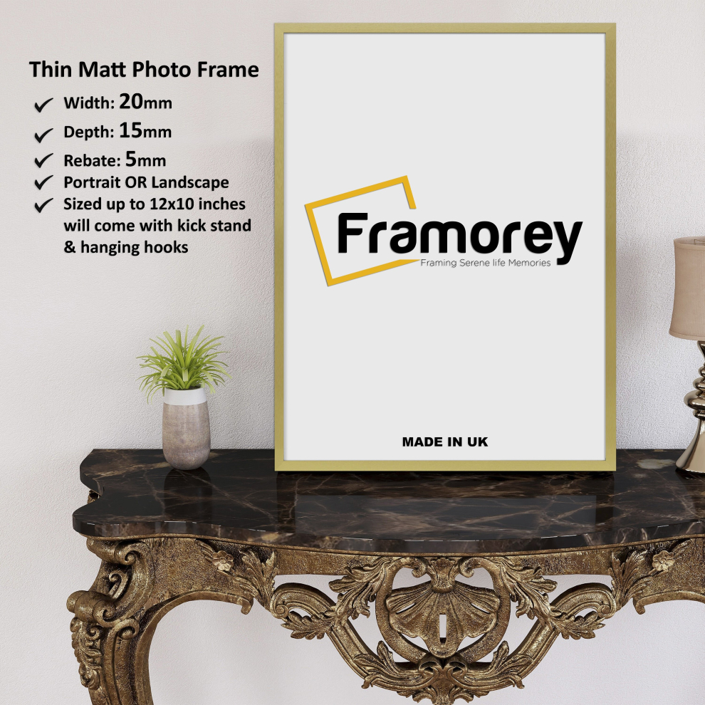 (A5- 210X148MM) Thin Matt Gold Picture Frame / Wall Art Frames / Flat Wooden Effect Poster Frame