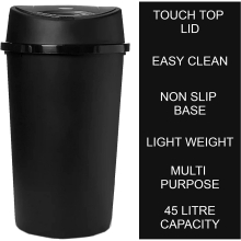 50L Touch Top Bin Black Plastic Kitchen Bin Recycling Bin Press Top Waste Trash