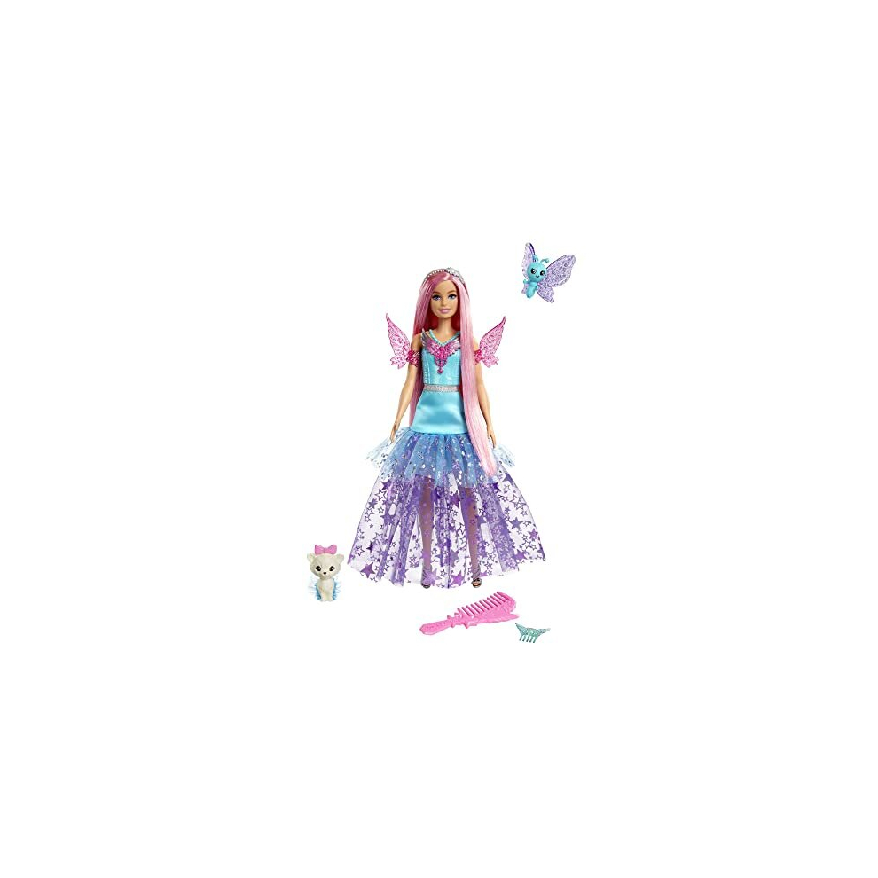 Doll with Two Fairytale Pets and Fantasy Dress, Barbie âMalibuâ Doll from Barbie A Touch of Magic, 7-inch Long