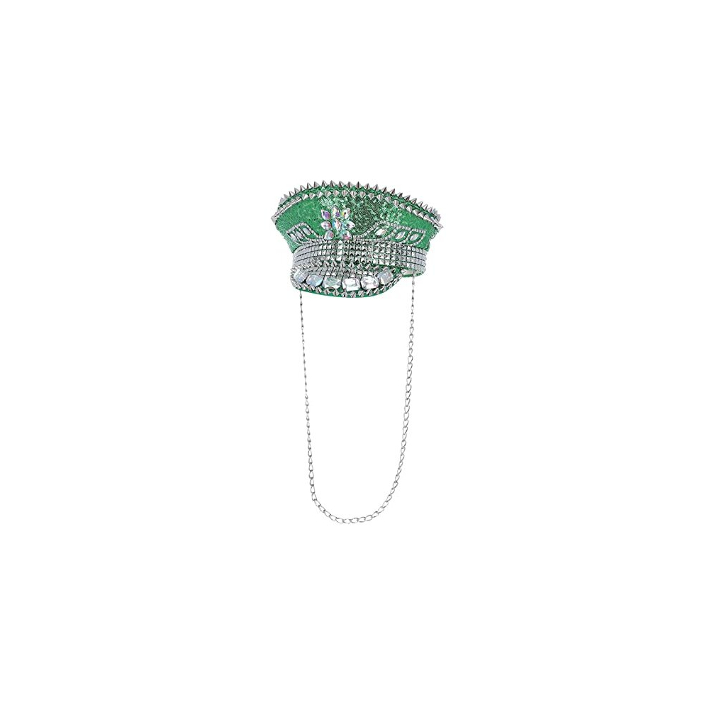 Smiffy's 53025, Fever Deluxe Sequin Studded Captains Hat, Unisex Adult, One Size Green