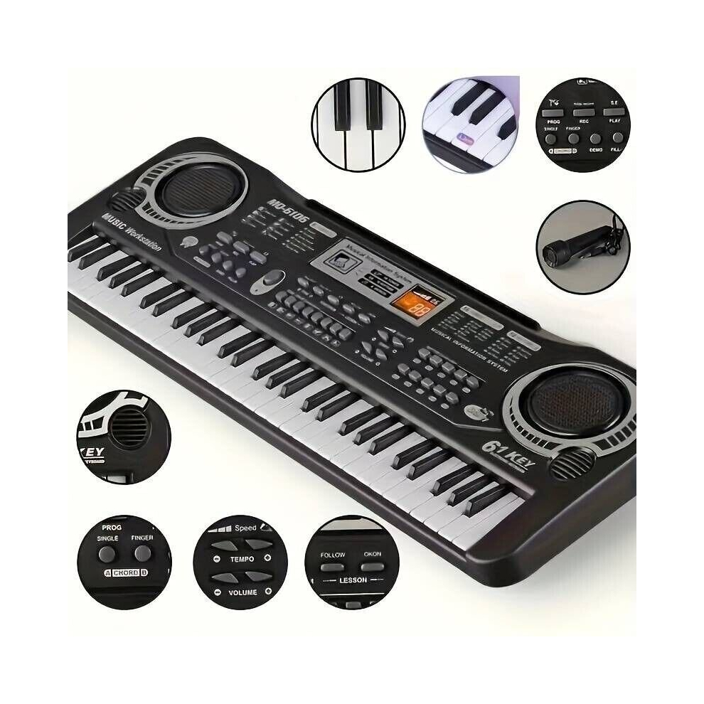 61 Keys Electric Piano Music Electronic Keyboard Beginners Kids Mini Microphone