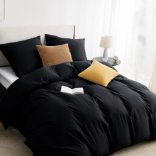 (Black, Super King (260 x 220 cm)) Plain Duvet Quilt Cover 3PC Reversible Bedding Set