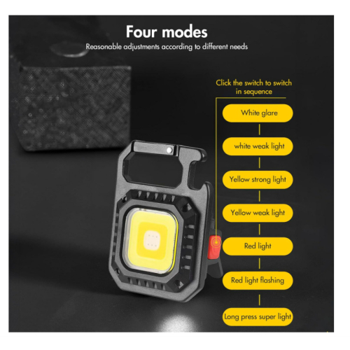Rechargeable Keychain Work Light LED Camping Lantern, 2Pcs Mini COB Flashlight, 7 Light Modes Multifunctional Portable Mini Pocket Light(Black) 1