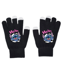 (Black-1) Stitch Gloves Star Baby Autumn and Winter Warm Touch Screen Gloves Solid Color Printed Black Knitted Gloves