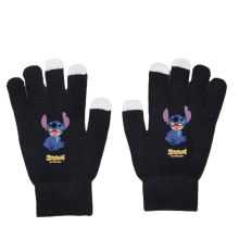 (Black-15) Stitch Gloves Star Baby Autumn and Winter Warm Touch Screen Gloves Solid Color Printed Black Knitted Gloves